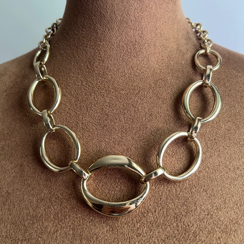 Charter Club Gold Tone Chunky Oval Link Statement Necklace 18-21" Quiet Luxury